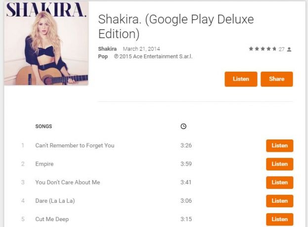 Shakira. (Google Play Deluxe Edition) 